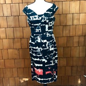 Black Halo Lena print cocktail dress navy & white